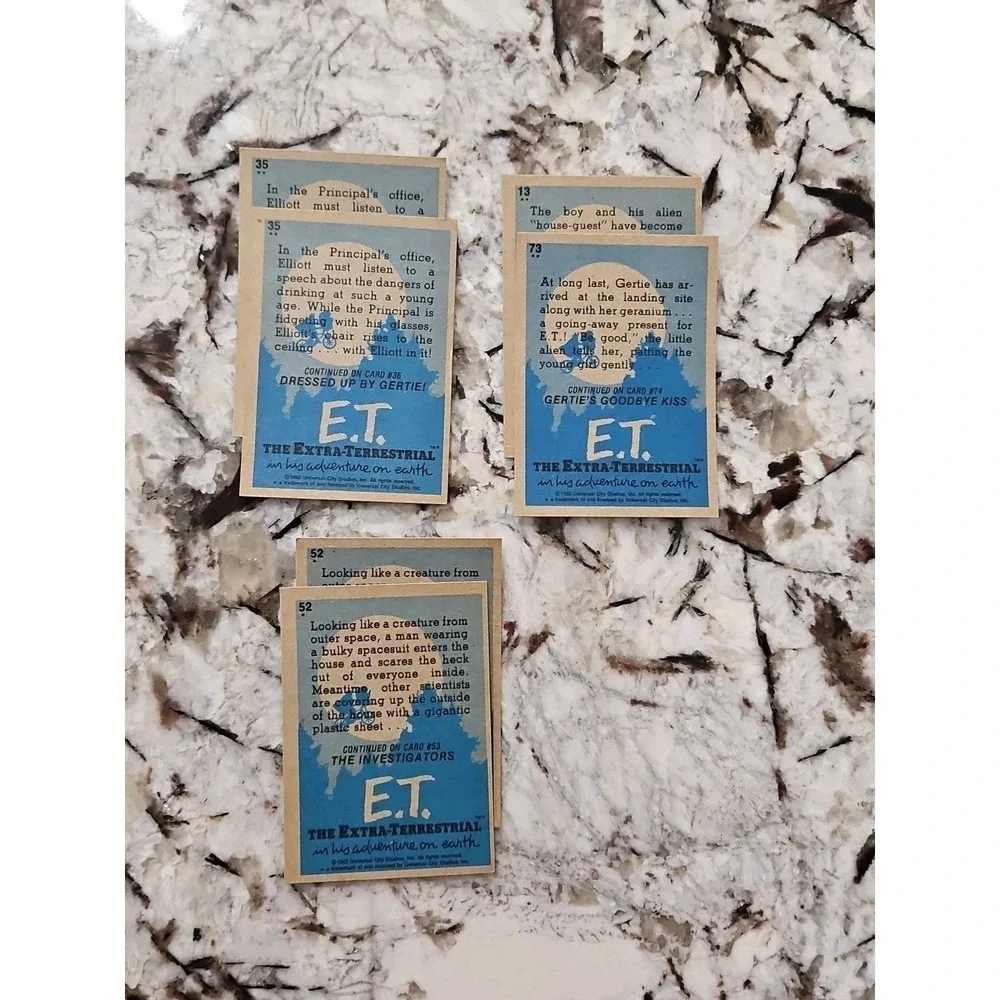 E.T. movie cards (vintage TOPPS, 1982) LOT OF 65 -Drew Barrymore, Spielberg etc.